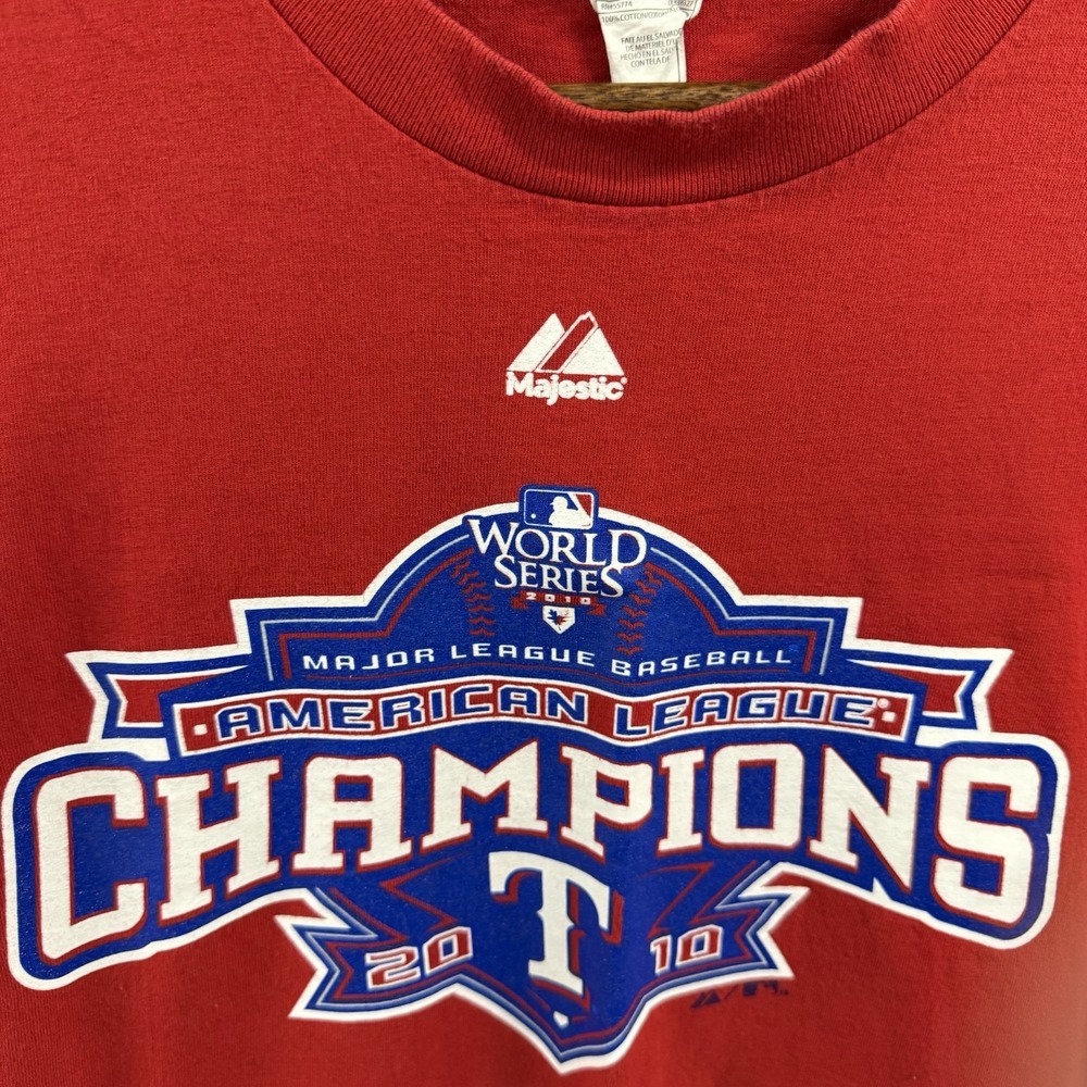 Majestic Texas Rangers 2010 AL Champions World Series T-Shirt XL Red MLB - Picture 3 of 4